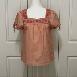 Madewell Embroidered La Villa Peasant Top Square Neck Short Sleeve Small
